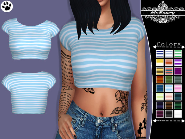 Sims 4 Striped Crop Tee by MsBeary at TSR