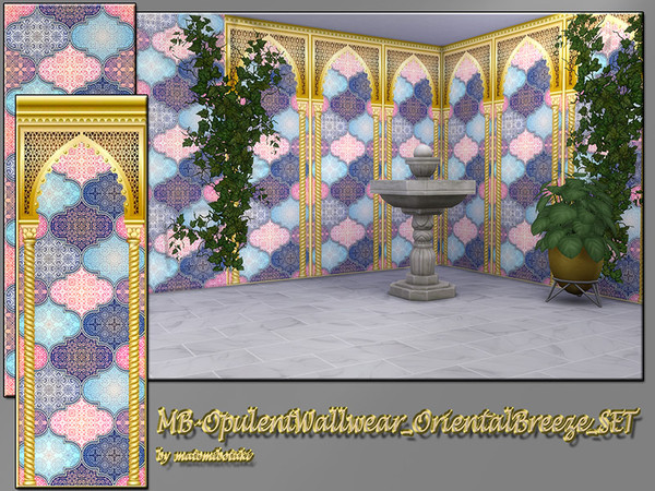 Sims 4 MB Opulent Wallwear Oriental Breeze SET by matomibotaki at TSR