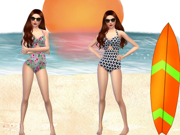 Sims 4 Floral and Nautical Swimsuit by twosister42 at TSR