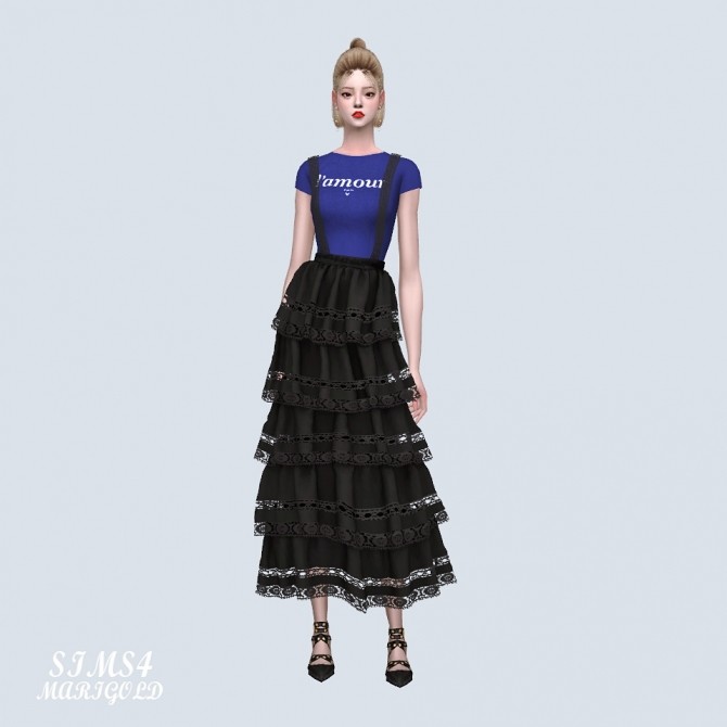 Sims 4 Suspender Lace Tiered Long Skirt With T (P) at Marigold