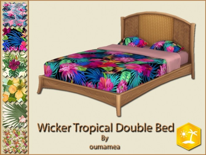 Sims 4 Mea Wicker Tropical Double Bed by oumamea at Mod The Sims