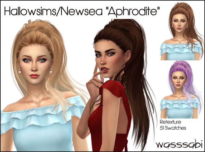 Sims 4 Hallowsims/Newsea Aphrodite hair retextured at Wasssabi Sims