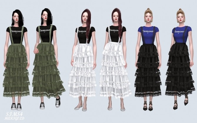 Sims 4 Suspender Lace Tiered Long Skirt With T (P) at Marigold