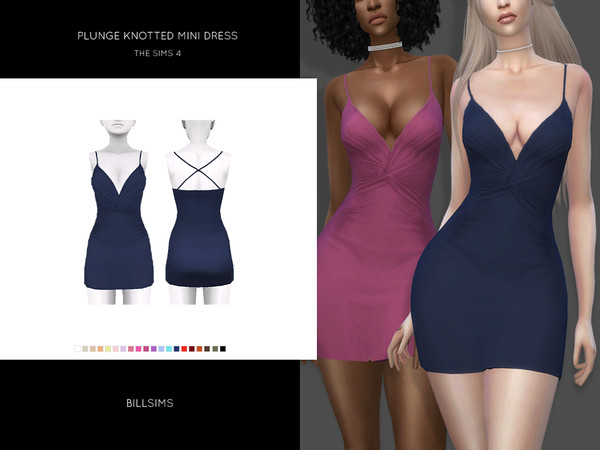 Sims 4 Plunge Knotted Mini Dress by Bill Sims at TSR