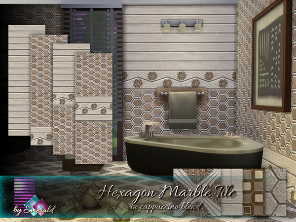 Sims 4 Hexagon Marble Tile in cappuccino blend by emerald at TSR