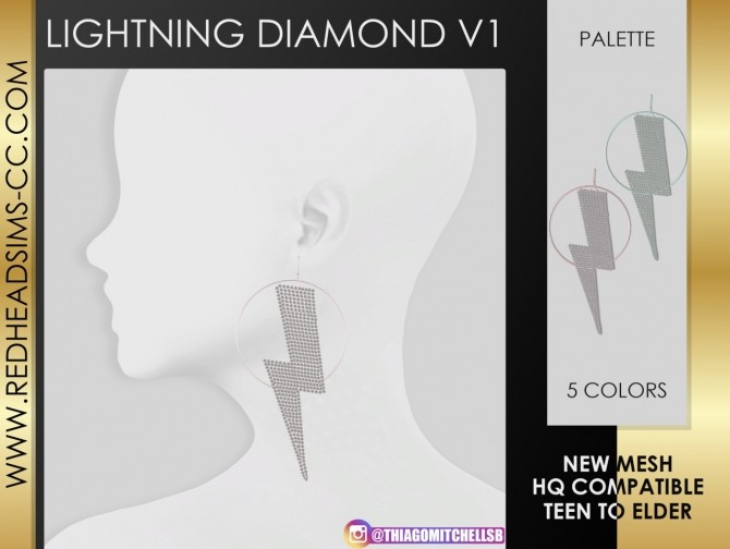 Sims 4 LIGHTNING DIAMOND EARRINGS at REDHEADSIMS