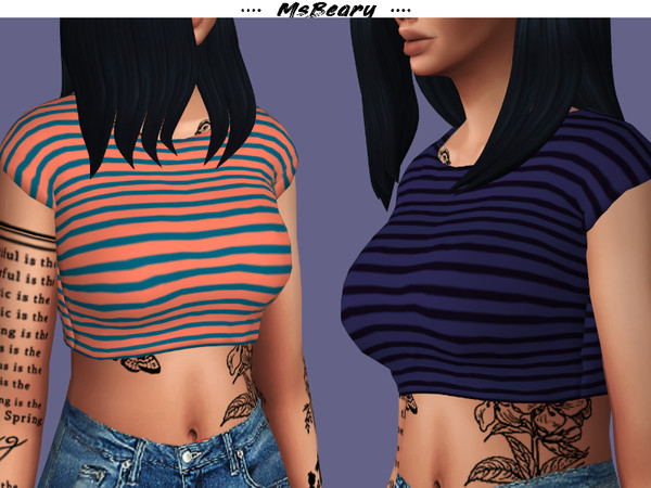 Sims 4 Striped Crop Tee by MsBeary at TSR
