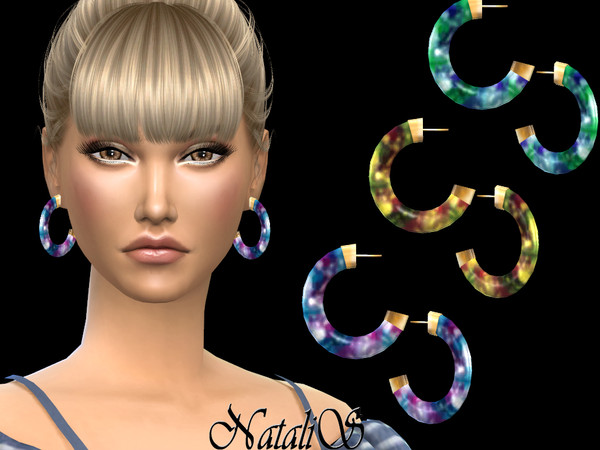 Sims 4 Colorful marble hoop earrings by NataliS at TSR