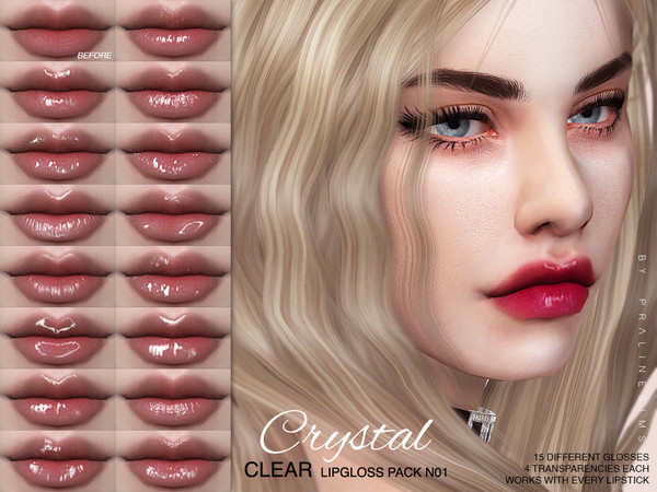 Sims 4 Crystal Clear Lipgloss Pack N01 by Pralinesims at TSR