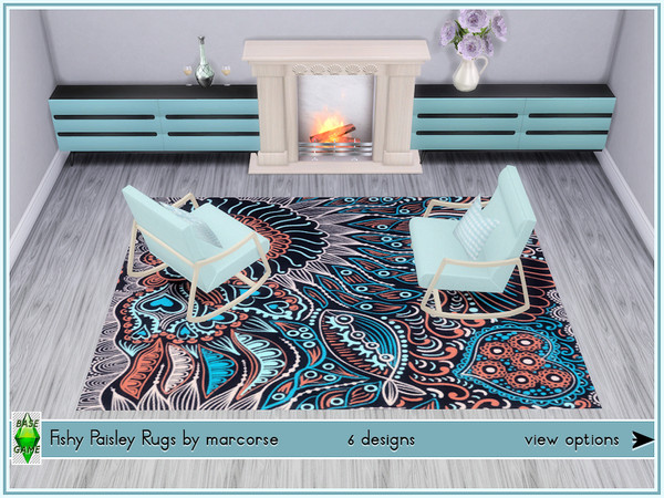Sims 4 Fishy Paisley Rugs by marcorse at TSR