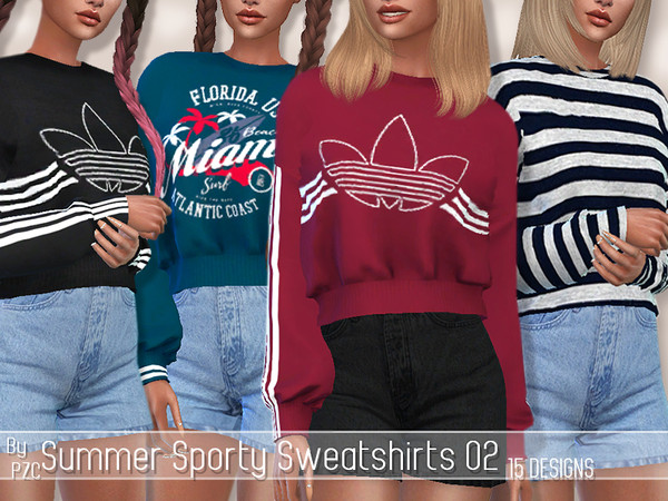 Sims 4 SET Summer Sporty Sweatshirts 02 and High Waisted Shorts by Pinkzombiecupcakes at TSR