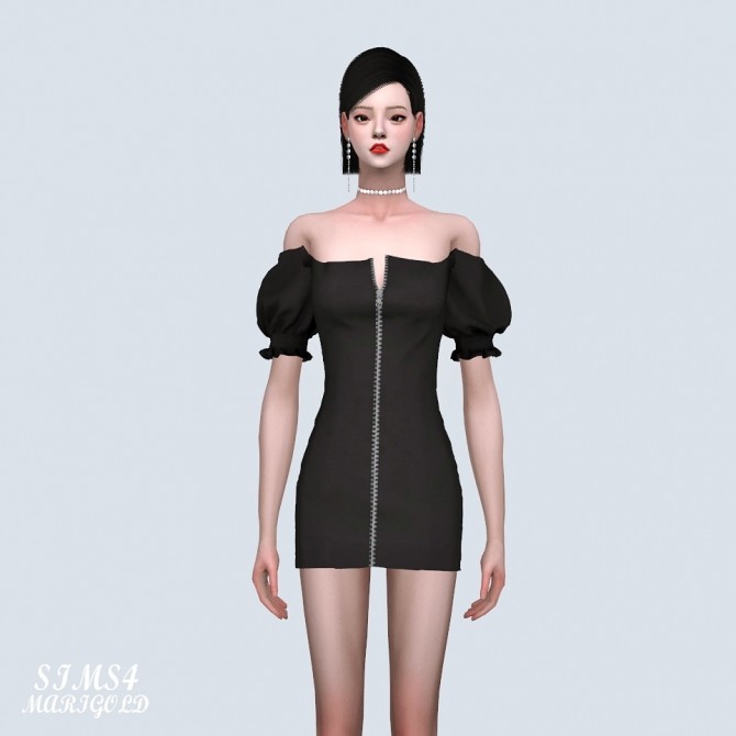 Sims 4 Off Shoulder Zipper Mini Dress (P) at Marigold