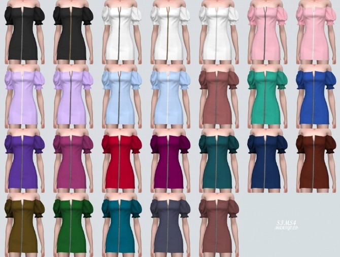 Sims 4 Off Shoulder Zipper Mini Dress (P) at Marigold