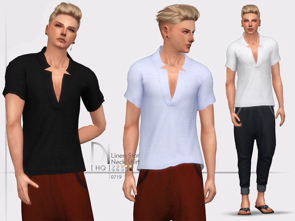 Sims 4 Linen Star Neck Shirt by DarkNighTt at TSR