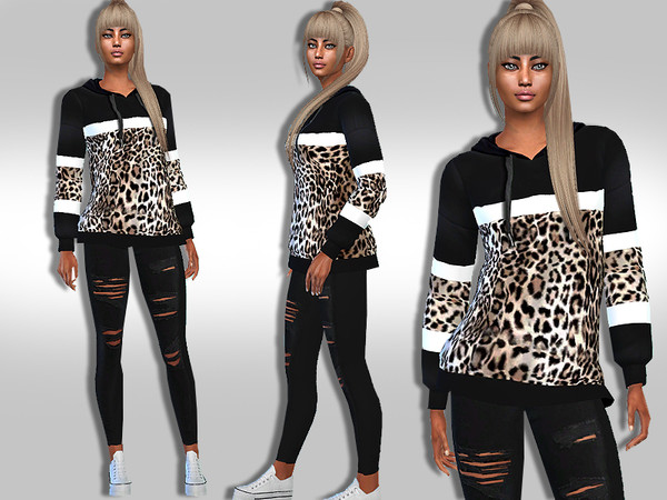 Sims 4 Leopard Sweatshirts Striped by Saliwa at TSR