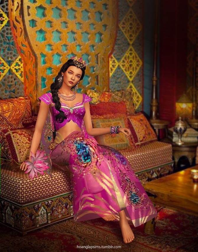 Sims 4 Princess Jasmine full body outfit and crown at HoangLap’s Sims