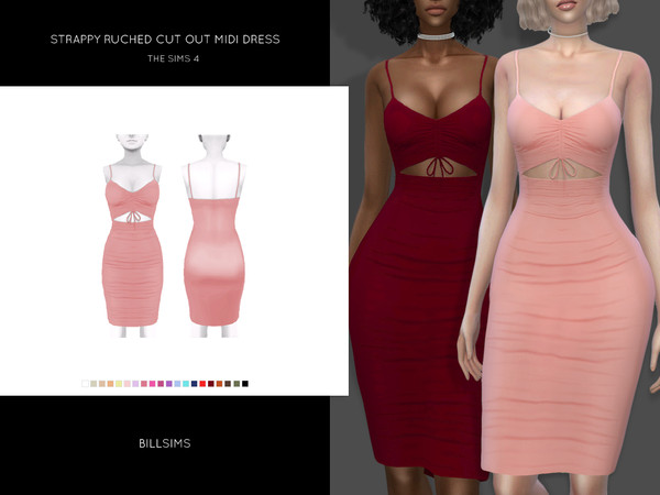 Sims 4 Strappy Ruched Cut Out Midi Dress by Bill Sims at TSR