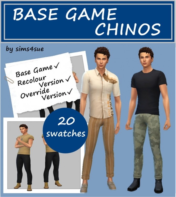 Sims 4 BASE GAME CHINOS at Sims4Sue
