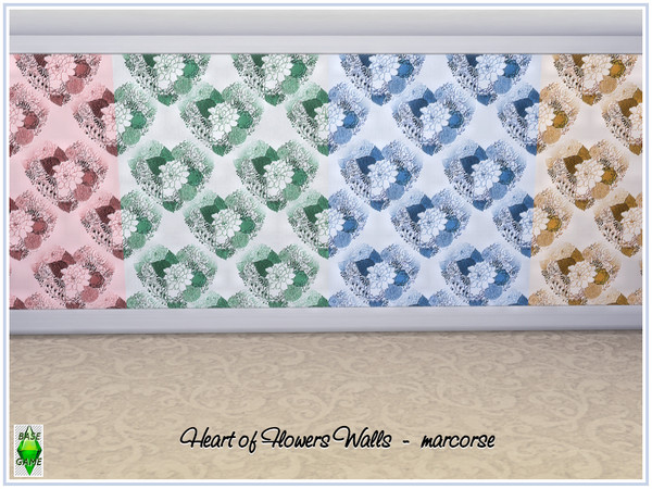Sims 4 Heart of Flowers Walls by marcorse at TSR