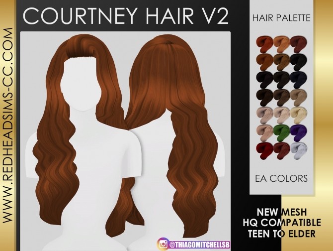 Sims 4 COURTNEY HAIR by Thiago Mitchell at REDHEADSIMS