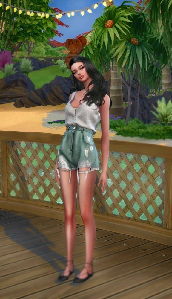 Sims 4 Button Henry Sleeveless top & Cutting Denim Shorts at NEWEN