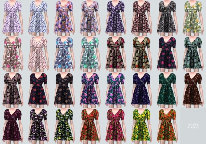 Sims 4 Flower Pattern Mini Dress (P) at Marigold
