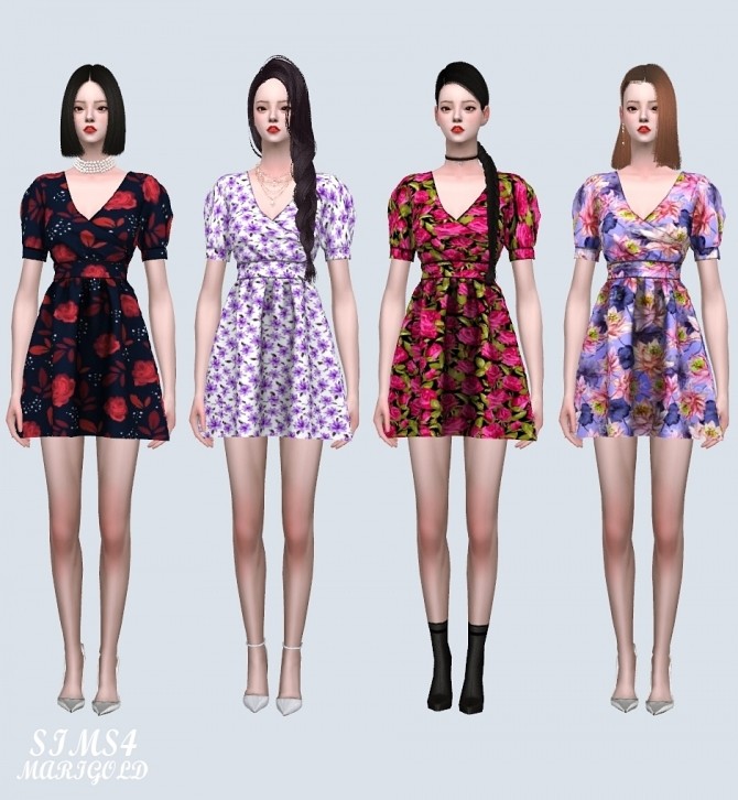Sims 4 Flower Pattern Mini Dress (P) at Marigold