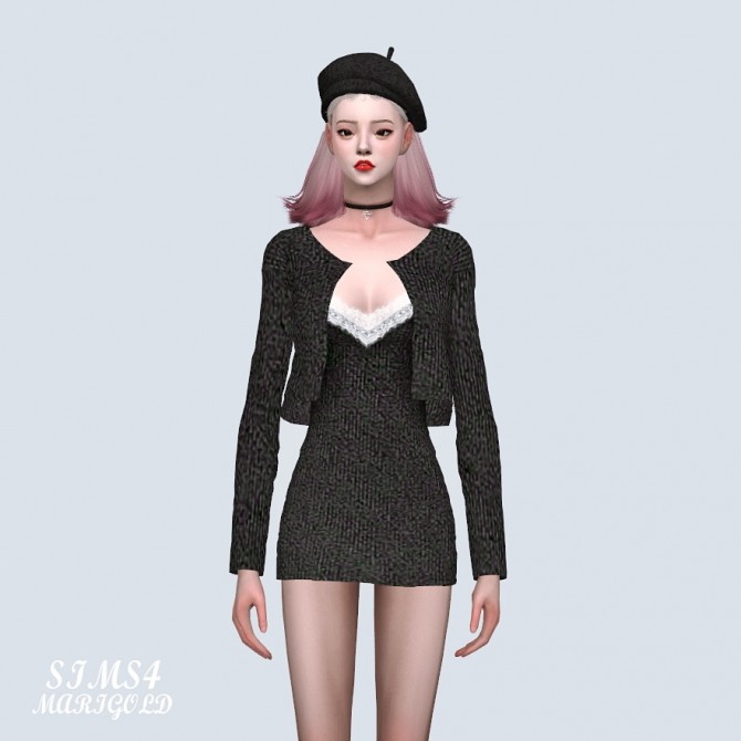 Sims 4 Lace Mini Dress With Cardigan (P) at Marigold