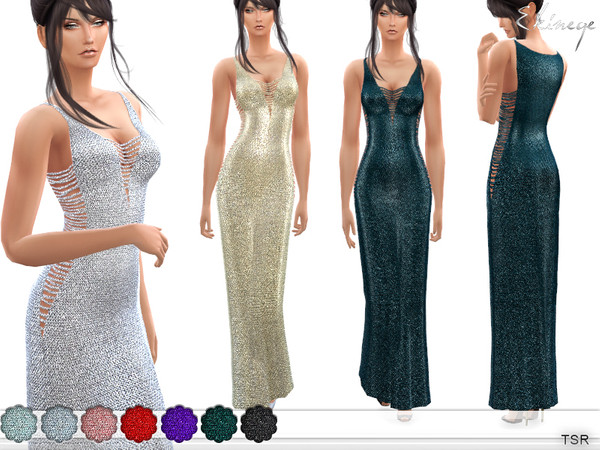 Sims 4 Metallic Ripped Knit Dress by ekinege at TSR