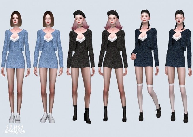 Sims 4 Lace Mini Dress With Cardigan (P) at Marigold