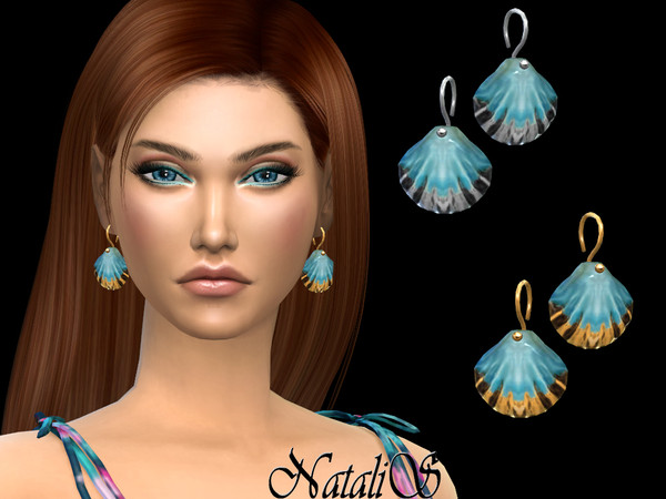 Sims 4 Seashell drop earrings by NataliS at TSR