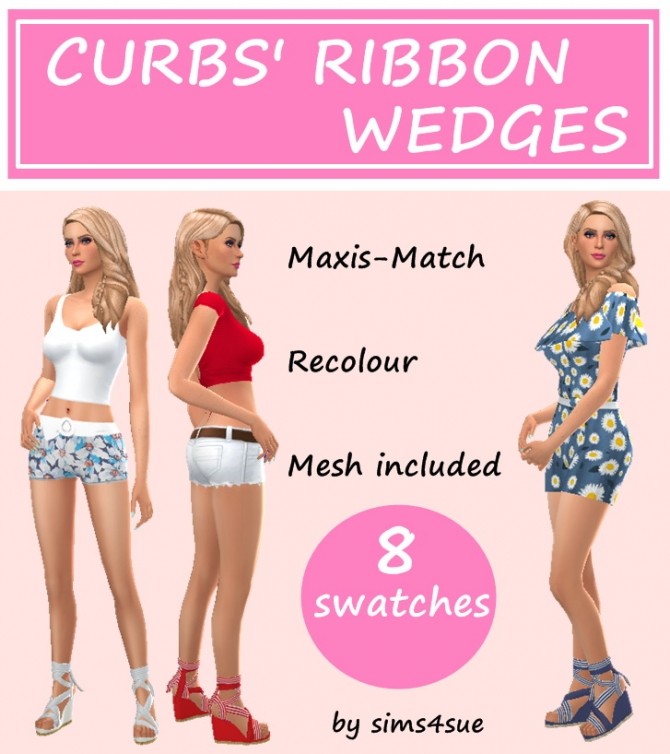 Sims 4 CURBS’ RIBBON WEDGES SHOES RECOLOUR at Sims4Sue