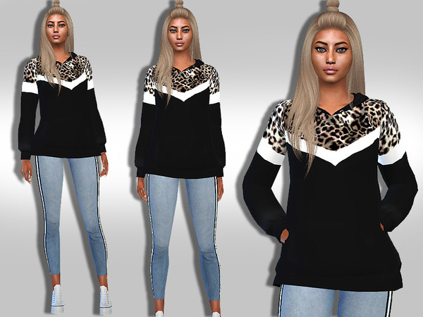Sims 4 Female Trendy Hoodie Leopard Sweats by Saliwa at TSR
