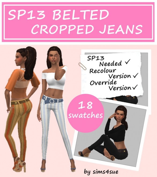 Sims 4 SP13 BELTED CROPPED JEANS at Sims4Sue
