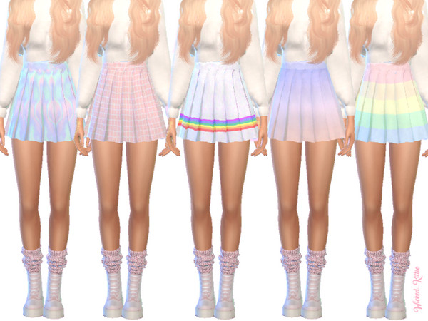 Sims 4 Pastel Pleated Skirts by Wicked Kittie at TSR
