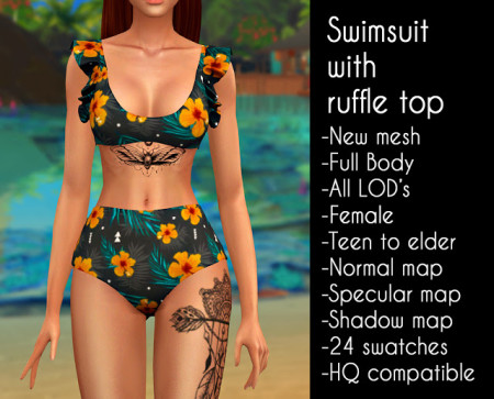 Swimsuit with ruffle top at LazyEyelids