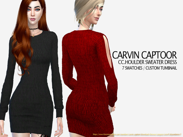 Sims 4 Shoulder Sweater Dress by carvin captoor at TSR