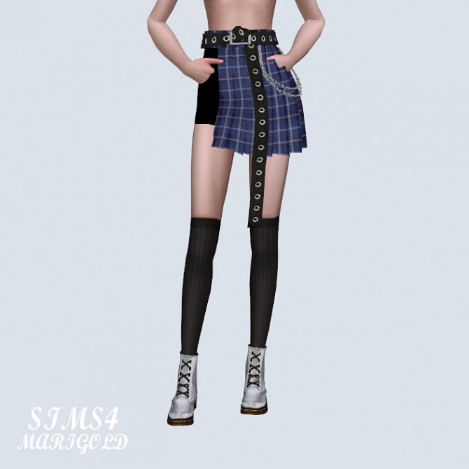 Sims 4 Unbalance Pleats Skirt With Chain Belt (P) at Marigold