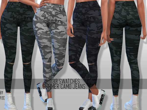 Sims 4 PZC Summer Camo Jeans by Pinkzombiecupcakes at TSR