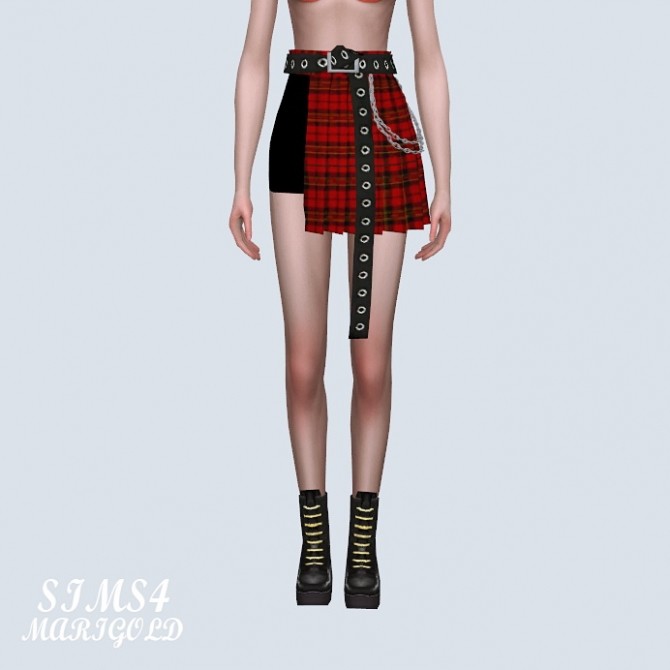 Sims 4 Unbalance Pleats Skirt With Chain Belt (P) at Marigold