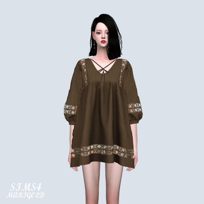 Ethnic Lace Loose-fit Mini Dress (P) at Marigold » Sims 4 Updates