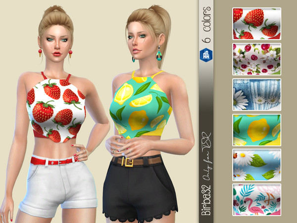 Sims 4 Fruit and flowers top by Birba32 at TSR