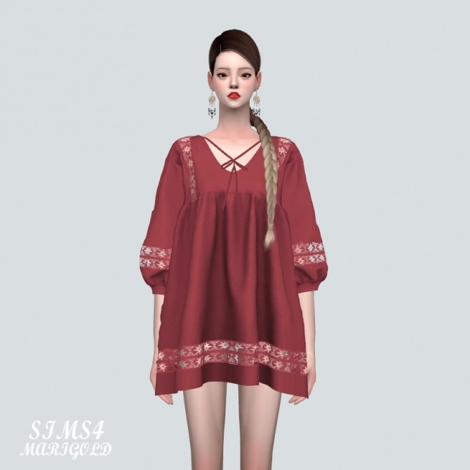 Sims 4 Ethnic Lace Loose fit Mini Dress (P) at Marigold