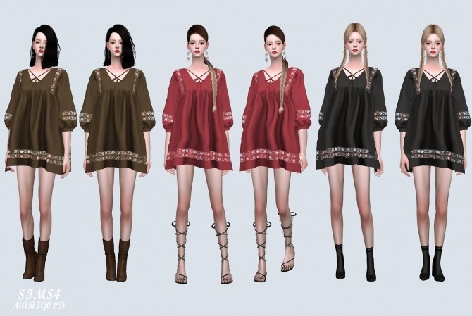 Sims 4 Ethnic Lace Loose fit Mini Dress (P) at Marigold