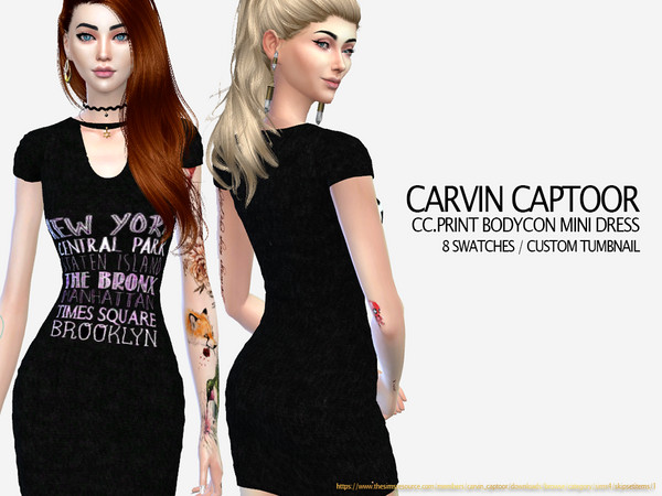 Sims 4 Print Bodycon Mini Dress by carvin captoor at TSR