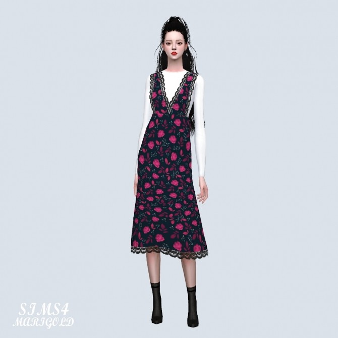 Sims 4 Lace Point Long Dress With T Flower V (P) at Marigold
