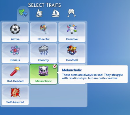 Melancholic Trait by GalaxyVic at Mod The Sims » Sims 4 Updates