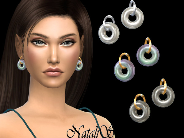 Sims 4 Mother of pearl hoop earrings by NataliS at TSR