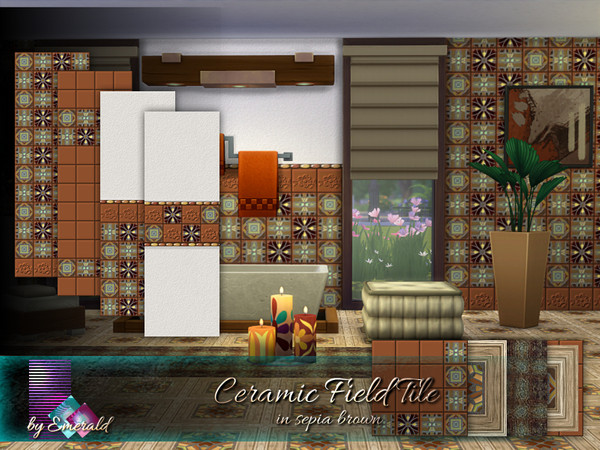 Sims 4 Ceramic Field Tile in sepia brown by emerald at TSR