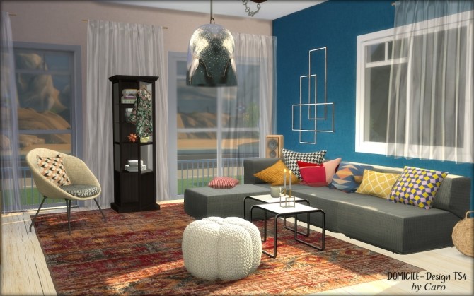 Sims 4 Ghomari livingroom pillows & rugs at DOMICILE Design TS4